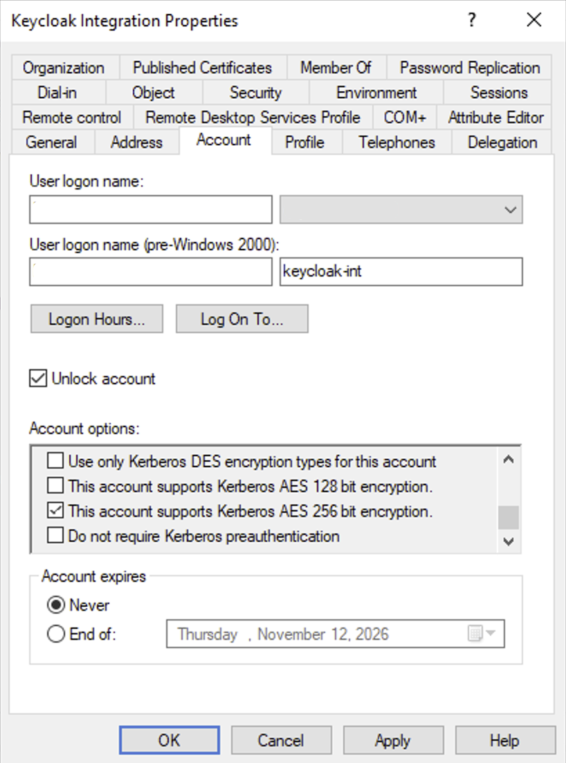Учётка keycloak-int: AES 256 bit encryption